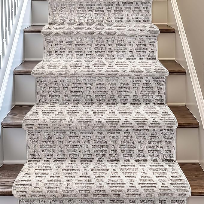 Well Woven Custom Size Hallway & Stair Runner- Harlow Babylon Taupe 31 Inches Wide x 99 Feet Long Runner (31" x 99') Runner Rug - Moroccan Diamond Pattern, Ultra-Soft, Easy-Clean