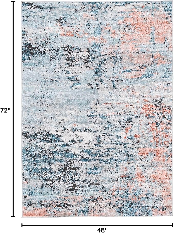 Rugs.com Leipzig Collection Area Rug – 4' x 6' Blue Low-Pile Rug Perfect for Entryways, Kitchens, Breakfast Nooks, Accent Pieces…