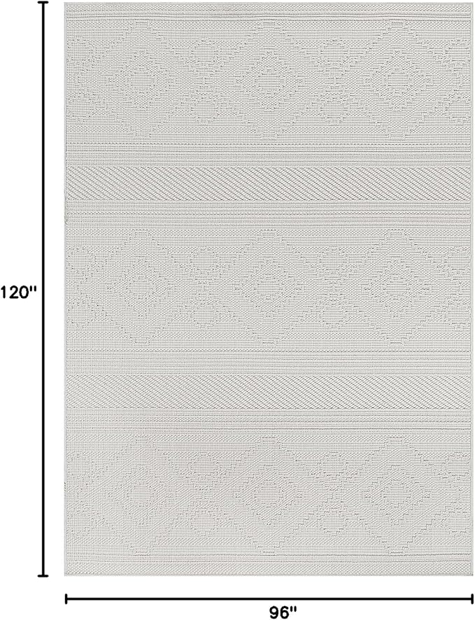 Beverly Rug Micro Loop Area Rug White 8x10 Modern Luxury Soft Boho Geometric Durable Indoor Area Rugs for Living Dining Room Office Stain Resistant Non Shedding Casual Indoor Carpet White 8 x 10