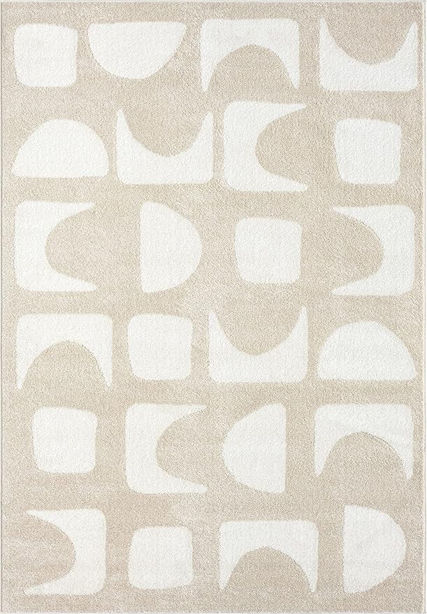 Abani Nuevo Collection Area Rug - Modern Geometric Beige/Cream Design - 6'x9' - Easy to Clean - Durable for Kids and Pets - Non-Shedding - Medium Pile - Soft Feel - for Living Room, Bedroom & Office