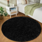Andency Black Round Area Rug 5x5 for Bedroom, Fluffy Shag Circle Rug for Room, Faux Fur Carpet for Home Decor, Fuzzy Plush Circular Rug for Living Room, Playroom