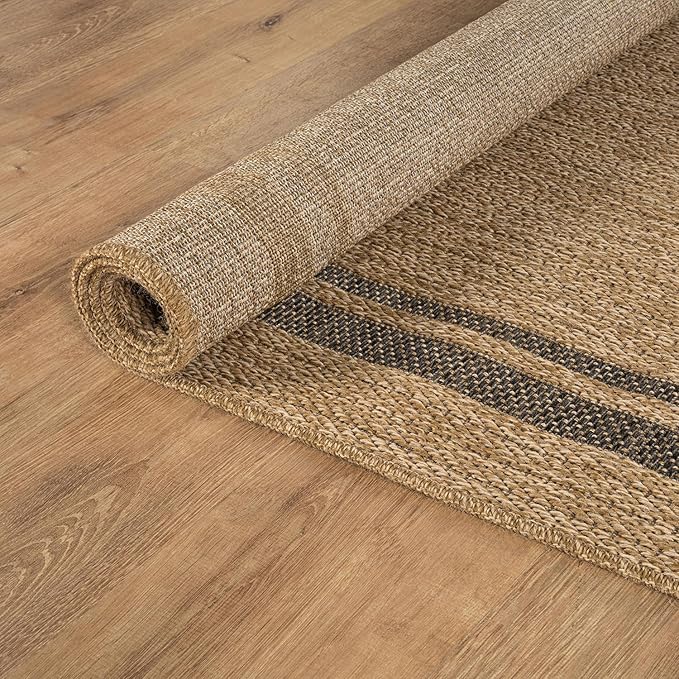 Beverly Rug Easy Jute Bordered Rug 9x12 Washable Large Indoor Outdoor Area Rugs for Living Dining Room Patio Office Stain Resistant Non Shedding Casual Indoor Outside Carpet 9 x 12 Natural