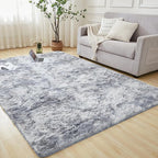 Andency Soft Area Rugs for Living Room Bedroom, 3x5 Non-Slip Fluffy Shag Carpet, Indoor Floor Fuzzy Shaggy Living Room Plush Rug for Kids Dorm Nursery Home Decor Aesthetic, Tie-Dyed Light Grey