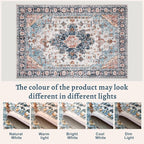 Tangsoo Vintage Rug 2x3 Washable Rug for Entryway, Non Slip Small, Indoor Front Door, Print Distressed Blue/Beige Door Mat Carpet, Soft Low Pile Rugs for Entrance Kitchen Bedroom Bathroom