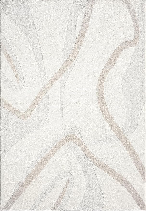 Abani Nomad Cream & Beige Area Rug 8' x 10' for Living Room, Bedroom - Chic Abstract Pattern - Durable & Easy to Clean