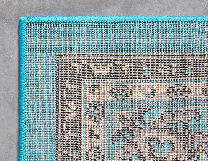 Unique Loom Sialk Hill Collection Area Rug - Washington (9' x 12' Rectangle Turquoise/Black)