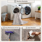 Kuden 5x7 Area Rug, Machine Washable Area Rug with Non-Slip Backing, Vintage Style, Soft, Easy Clean, Low Pile Rug for Living Room, Bedroom, Dining Room