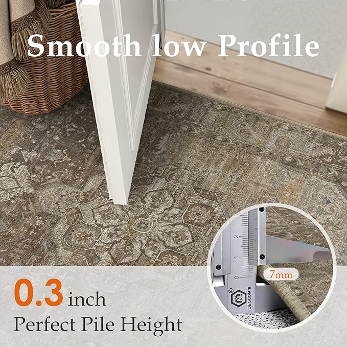 2x8 Brown Washable Vintage Runner Rug for Living Room Bedroom Non Slip Distressed Traditional Soft Runner Rug Low Pile Lightweight Floral Runner Kitchen Hallway Balcony