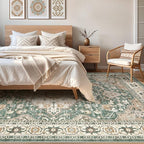 Green Rug Living Room Rugs: 8x10 Washable Boho Large Vintage Soft Stain Resistant Farmhouse Oriental Non Slip Indoor Floor Carpet for Bedroom Nursery Kids Playroom Office Dining Room Home Decor