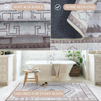 Fame Living Washable Area Rug. Modern Farmhouse. Vintage. Turkish. Bohemian. Distressed. Oriental. Traditional. Rugs for Living Room. Dining. Bedroom. Office. Entryway. Foyer. (856BrC, 9' x 12')