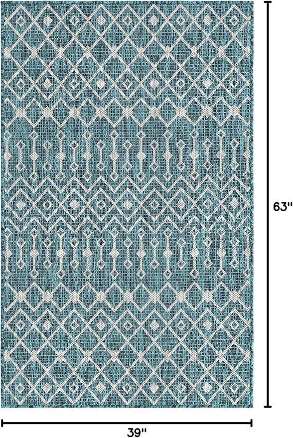 Unique Loom Outdoor Trellis Collection Area Rug - Tribal Trellis (3' 3" x 5' 3" Rectangle, Teal/ Ivory)