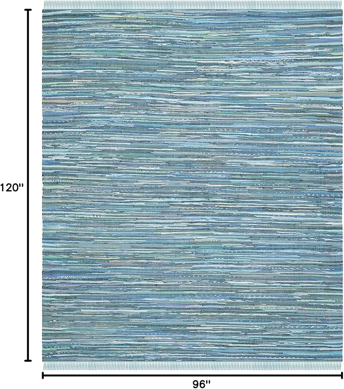 SAFAVIEH Rag Rug Collection Area Rug - 8' x 10', Blue & Multi, Handmade Boho Stripe Cotton, Ideal for High Traffic Areas in Living Room, Bedroom (RAR121B)