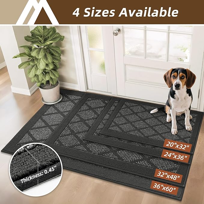 COSY HOMEER Non-Slip Door Mat 24"x36", Entryway Rugs Low Profile Absorbent Dirt Trapper Doormat for Front Entrance, Washable Polypropylene Entry Mat (Dark Grey)