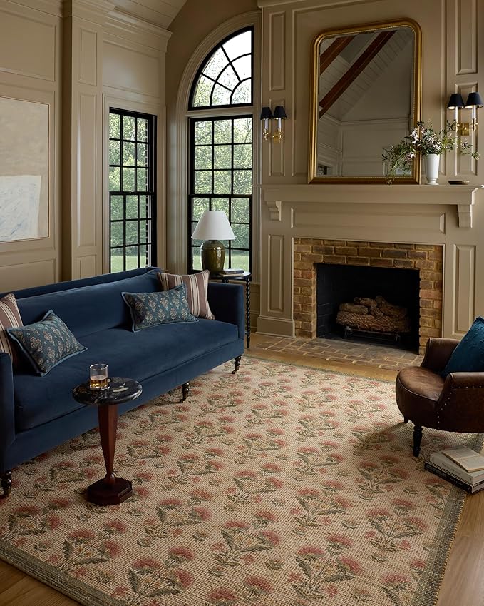 Loloi Chris Loves Julia Rue Collection RUE-01 Sage/Blush 9'-3" x 13' Area Rug Jute Neutral Floral Living Room Bedroom Rug