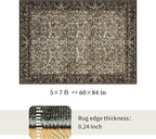 Washable Living Room Rug: 5x7 Boho Floral Soft Area Rug for Bedroom Decor - Vintage Low Pile Thin Carpet for Dining Room Non-Slip - Farmhouse Stain Resistant Rugs - Dark Brown