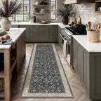 HUGEAR 2x6 Runner Rug Machine Washable Black Beige Hallway Area Rugs Indoor Accent Rugs Floral Low Pile Carpet Distressed Throw Rugs Bedroom Living Room Office Dining Kitchen Laundry Non Slip