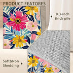 Pink Flowers Summer Area Rug for Living Room, Non-Slip Backing Low Pile Modern Abstract Rug for Indoor Use, 5x7 Washable Carpet