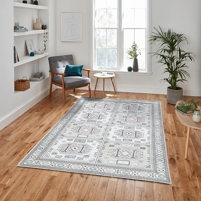 Fame Living Faded Oushak Rug, Turkish Vintage Floral Pastel Large Oversized Area Rugs for Living Room Dining Bedroom Kitchen Bathroom Nursery (848BrCr, 5'9" x 8'9")