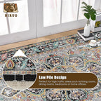 Washable Area Rug 9' x 12' Vintage Traditional Persian Mat - Foldable Distressed Non-Slip Machine Washable Carpet for Living Room Bedroom Kitchen Home Decor - Slate and Multicolor