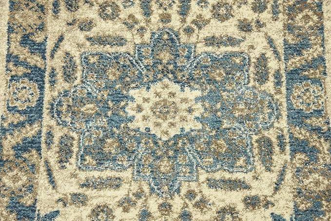 Unique Loom Salzburg Collection Classic Traditional Design Oriental Inspired Border Area Rug (2' 0 x 6' 0 Runner, Beige/Blue)
