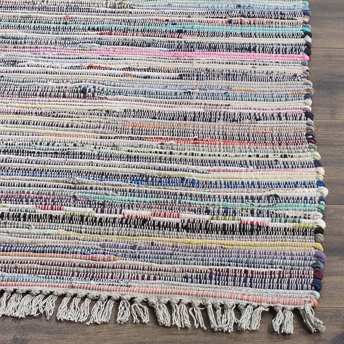SAFAVIEH Rag Rug Collection Accent Rug - 2'3" x 5', Grey & Multi, Handmade Boho Stripe Cotton, Ideal for High Traffic Areas in Entryway, Living Room, Bedroom (RAR121M)