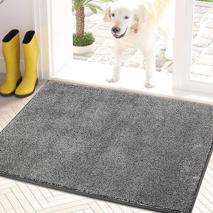PURRUGS Dirt Trapping Door Mat 20" x 31.5", Non-Slip Machine Washable Entry Rug, Shoe Scraper, Dog Doormat, Super Absorbent Welcome Mat for Front & Back Door, Muddy Shoes & Paws, Light Grey-Dark Grey