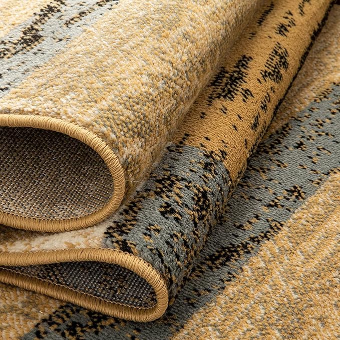 SUPERIOR Indoor Runner Rug, Jute Backed, Modern Geometric Patchwork Floor Decor for Bedroom, Office, Living Room, Entryway, Hardwood Floors, Rockwood Collection, 2' 7" x 10', Light Blue-Beige