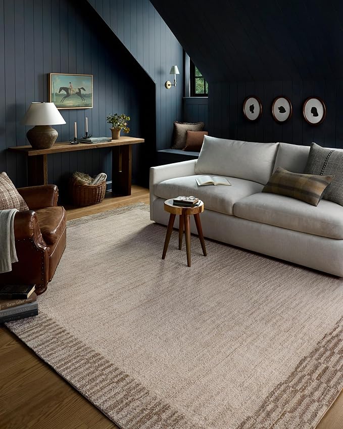 Loloi Chris Loves Julia Calvin Collection CLV-04 Ivory/Pebble 7'-10" x 7'-10" Round Area Rug Checkered Neutral Soft Living Room Bedroom Carpet
