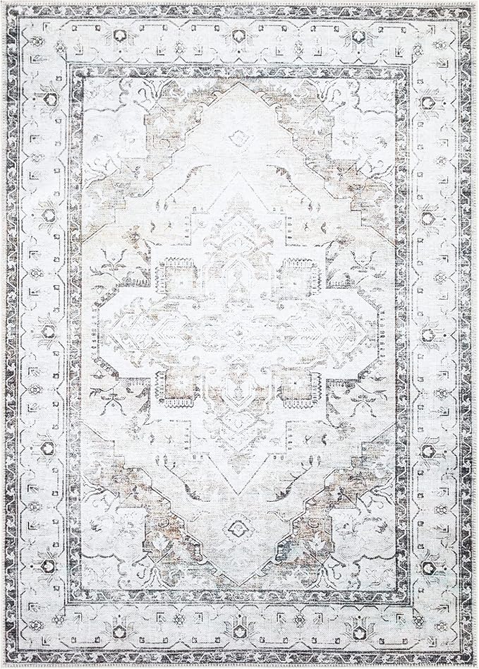 Bloom Rugs Washable Non-Slip 9' x 12' Rug - Brown/Beige/Charcoal Traditional Area Rug for Living Room, Bedroom, Dining Room, and Kitchen - Exact Size: 9' x 12'