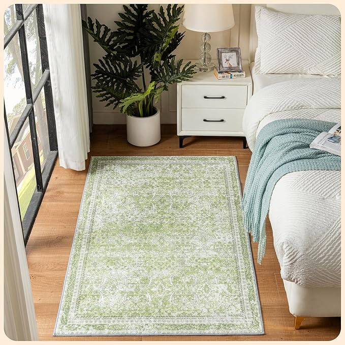 Istana 3x5 Area Rug - Light Green Modern Rugs for Living Room 3x5 - Foldable Rugs for Bedroom/Living Room Rug - Stain Resistant Washable Rug - Eco-Friendly Small Area Rugs