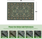 Dark Green Rug 4x6 Area Rug with Non-Slip Backing, Washable Rugs for Bedroom Living Room Kitchen, Distressed Carpet Printed Low-Pile Soft Dorm Rug Room Decor
