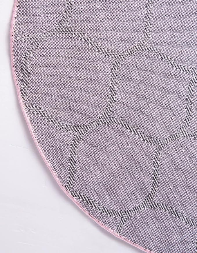 Rugs.com Lattice Frieze Collection Rug – 4' Round Light Pink Medium Rug Perfect for Kitchens, Dining Rooms
