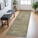 2x8 Runners Machine Washable Boho Rug for Hallway,Ultra-Thin Low Pile Rug,Lightweight Carpet,Non Slip Floral Runners for Enrtyway, Corridor, Home Office, Kitchen,Sage