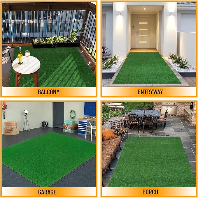 Ottomanson Artificial Grass Turf 6'6" x 38' Indoor Outdoor Faux Grass Rug with Drainage Holes, Customizable with Extra Long Size Options, Perfect for Patio Lawn Balcony Weddings Photoshoot Backdrop