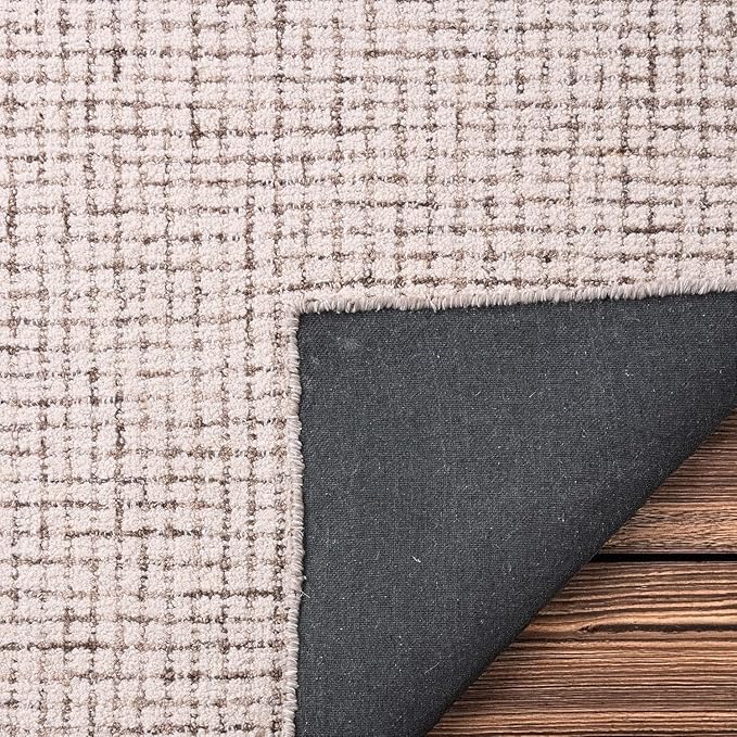 Hand-Tufted 100% Wool Pile Area Rug – Geometric Textured Grid Check Pattern – Thick and Durable Floor Carpet for Bedroom, Living Room, Kids Room, and Dining Area (Ivory-Brown, 9' x 13')