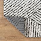 Rugshop Geometric Diamond Stripe Shag Runner Rug White 2' 3" x 8' Perfect for Hallways, Kitchens, or Behind The Sofa