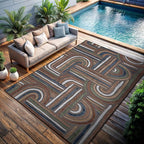 CAMILSON Indoor Outdoor Rug, Brown 8x10 Geometric Arch Striped Area Rugs for Patio and Home Areas, Easy-Cleaning Non-Shedding Living Room, Garden and Deck Washable Outside Carpet (8 x 10)