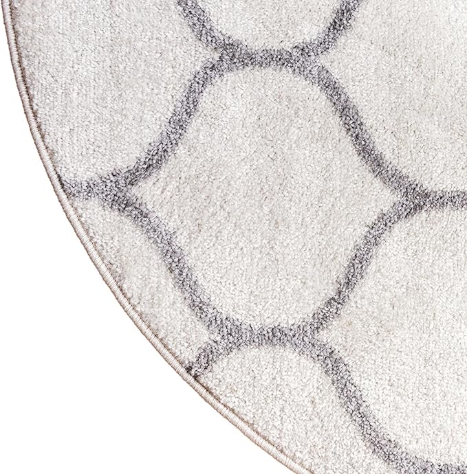 Rugs.com Lattice Frieze Collection Rug – 7' Round Ivory Medium Rug Perfect for Kitchens, Dining Rooms