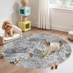 5ft Round Area Rug Living Room Rugs - 5x5 Washable Large Soft Indoor Neutral Modern Abstract Low Pile Rug Carpet for Bedroom Dining Room Farmhouse Home Office - Grey