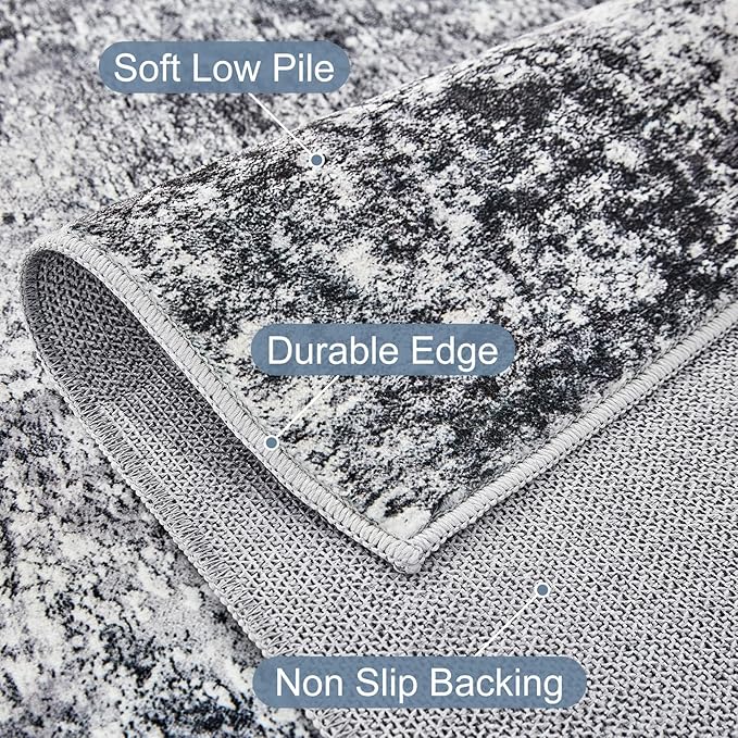 Area Rug Living Room Rugs - 10x11 Washable Large Soft Indoor Neutral Modern Abstract Low Pile Rug Carpet for Bedroom Dining Room Farmhouse Home Office - Grey
