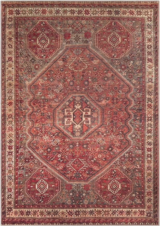Keen Home Design 6x9 Rug - Machine Washable Area Rug with Non-Slip Backing, Ideal for Living Room, Dining Room, Bedroom - Vintage, Easy Clean, Durable, Low Pile Rug - (6' x 9')