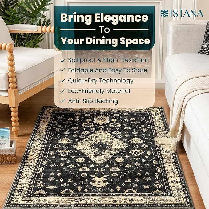 Istana 3x5 Area Rug - Black Modern Rugs for Living Room 3x5 - Foldable Rugs for Bedroom/Living Room Rug - Stain Resistant Washable Rug - Eco-Friendly Small Area Rugs