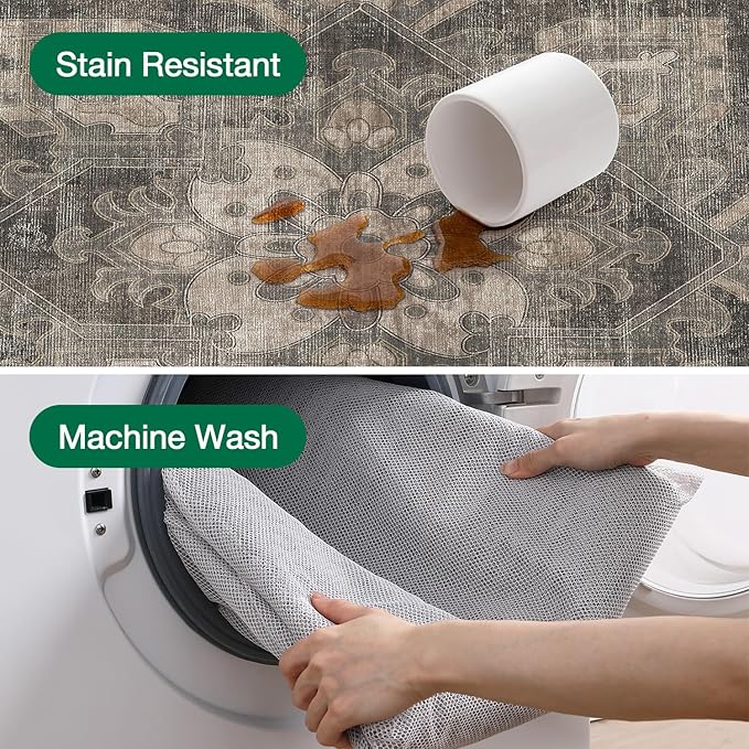 LUMI Washable Area Rug 8x12 for Living Room, Ultra Soft Stain Resistant Carpet with Non Slip Rubber Backing, Non-Shedding Low Pile Rugs for Bedroom, Dining Room, Indoor, Office