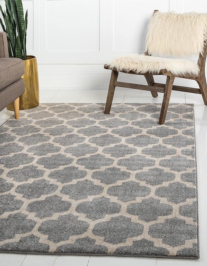 Rugs.com Lattice Collection Rug – 3' x 5' Light Gray Medium Rug Perfect for Entryways, Kitchens, Breakfast Nooks, Accent Pieces
