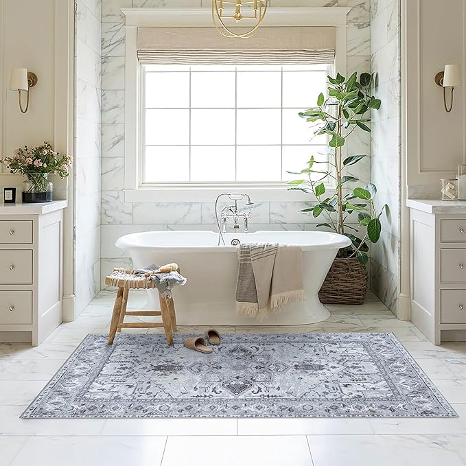 Washable Area Rug. Modern Farmhouse. Vintage. Turkish. Bohemian. Distressed. Oriental. Traditional. Rugs for Living Room. Dining. Bedroom. Office. Entryway. Foyer. (861GG, 9' x 12')