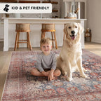 Kuden 2'6"x12 Runner Rug, Machine Washable Area Rug with Non-Slip Backing, Vintage Style, Soft, Easy Clean, Low Pile Rug for Hallway, Entryway, Kitchen, Bedroom