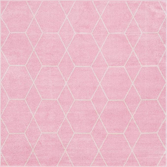 Unique Loom Trellis Frieze Collection Area Rug - Geometric (7' 10" Square, Light Pink/ Ivory)