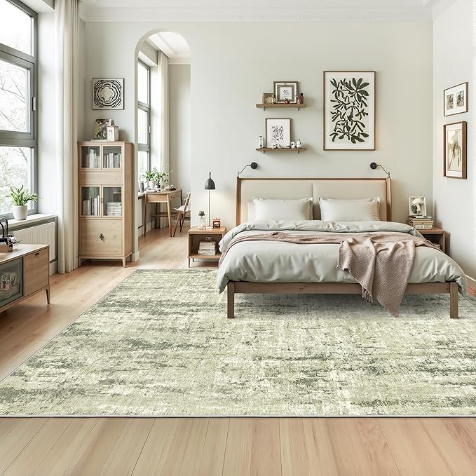 Valenrug Washable Rug 4x6 - Stain Resistant 4x6 Area Rugs for Living Room, Non Slip Backing Printed Rugs for Bedroom, Folable Machine Washable Area Rug(4'x6', Green)