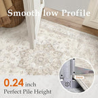 Beige Runner Rug 2x5 Washable Vintage Carpet Hallway Kitchen Soft Retro Low Pile Thin Indoor Bedroom Non Slip Oriental Medallion Long Throw Rug for Bathroom Laundry Dining Room