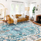 MUJOO 9’x12’ Area Rug Large Rugs for Living Room Teal Rug for Bedroom Dining Room Boho Rug Washable Rug Non Slip Big Carpet Abstract Soft Low-Pile Floral Flowers